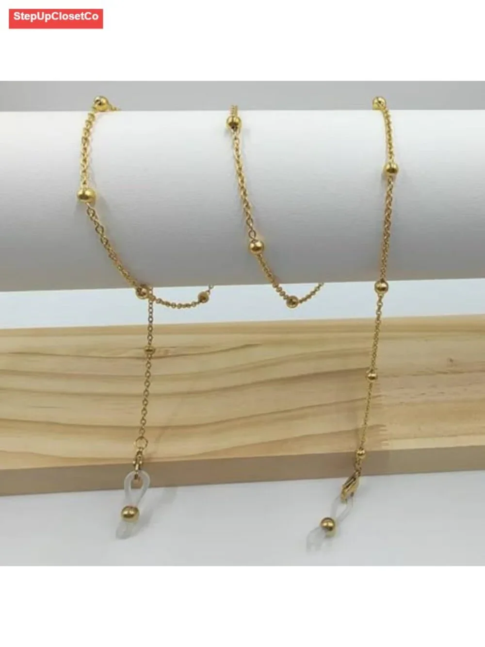Stainless Steel Gold Beaded Eyeglass Chain Sunglasses Holder